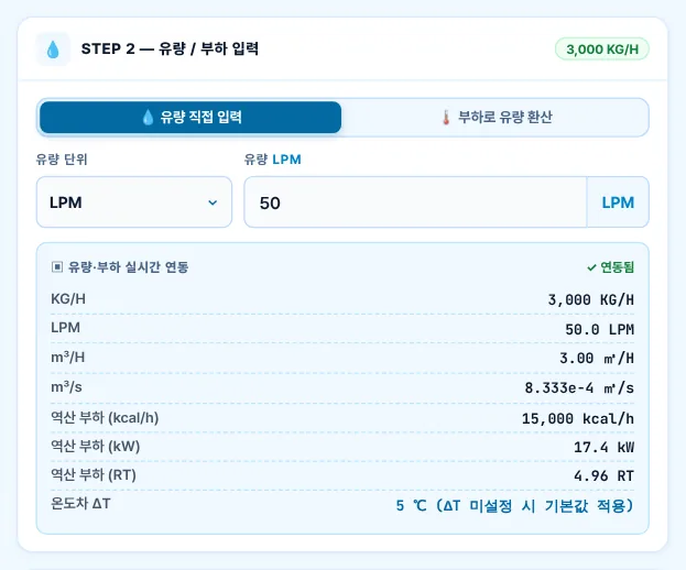 STEP 2 — 유량 직접 입력(예제 B)