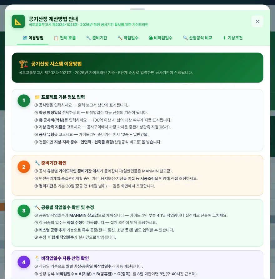 계산방법 안내 — 이용방법