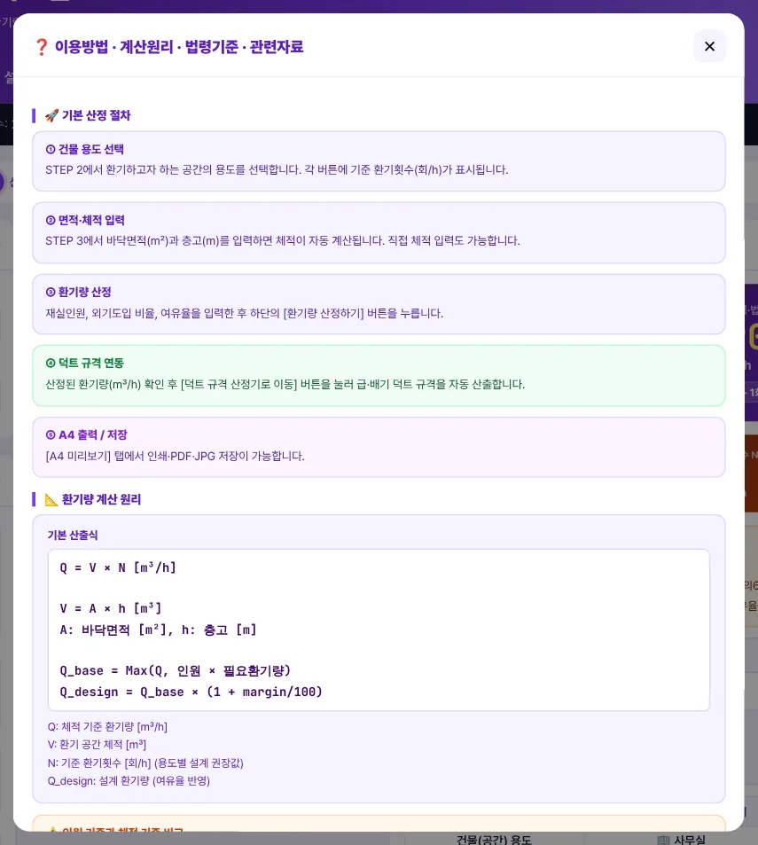 오른쪽 아래 「이용방법」 — 산정 절차 · 계산 원리